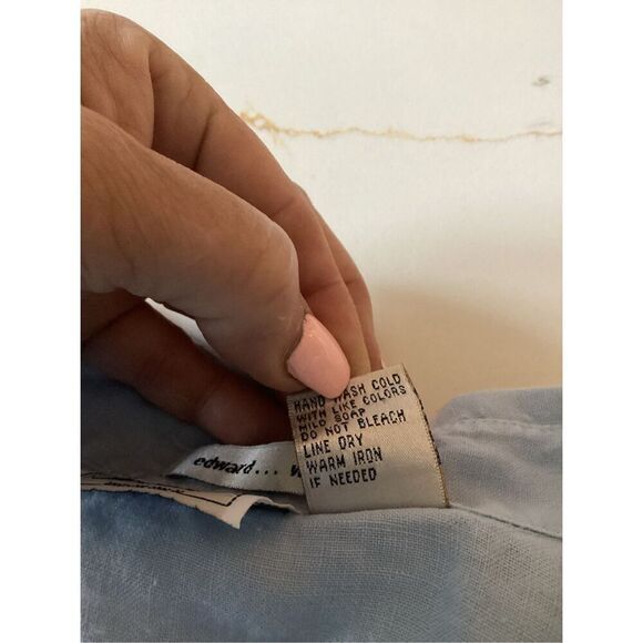 Edward Woman 100% IRISH Linen Button Down Shirt Sz 2X Embroidered Blue - Picture 6 of 8